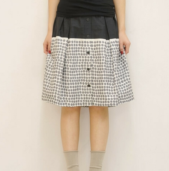 MARIMEKKO Poni Polka Dot Spot Print A-Line Cotton High Waisted Skirt - Picture 2 of 15